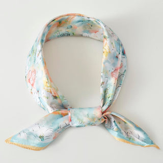 Soft Bloom Silk Scarf (Blue)