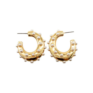 Oval Pearl Pave Hoop Post Earrings