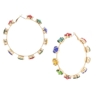 Large Colored Jewel Gem Stone Hoop Earrings