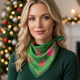 Green and Pink Ornament Silky Scarf