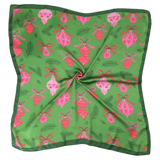 Green and Pink Ornament Silky Scarf