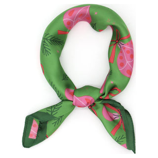 Green and Pink Ornament Silky Scarf