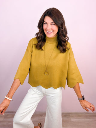 Scalloped Class Top - Martini Olive