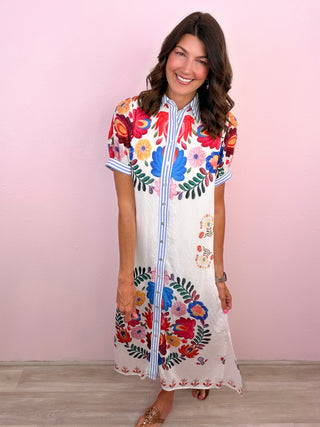 Painted Garden Midi Dress (Ivory)