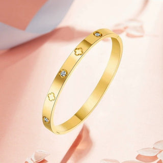 Clover + Diamond Stainless Steel Bangle