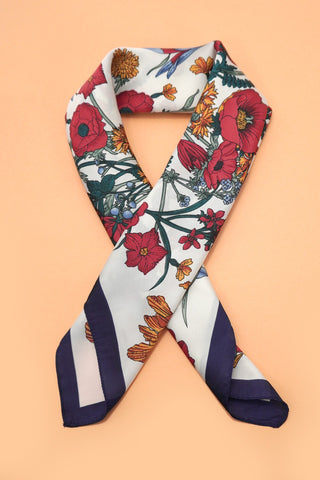 Navy Bordered Floral Scarf
