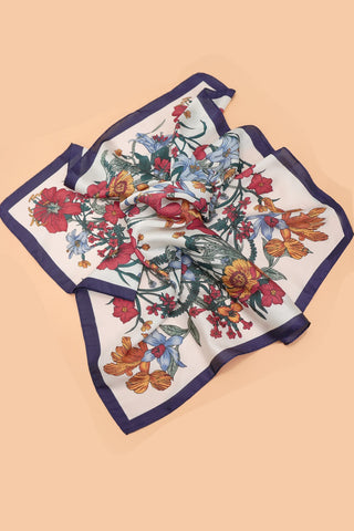 Navy Bordered Floral Scarf