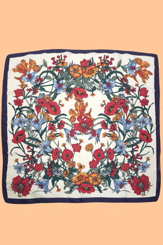 Navy Bordered Floral Scarf