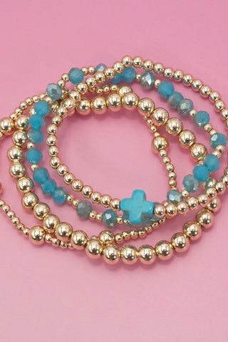 Multi Bead Cross Stretch Arm Party Bracelet