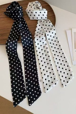 Soft Silky Polka Dot Skinny Twilly Scarf