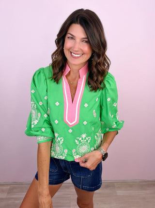 Willow Embroidered Top (Green)