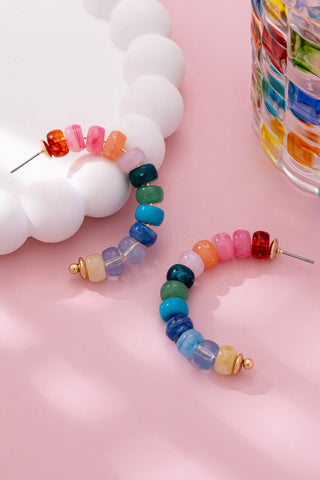 Rainbow Beaded Hoop Earrings