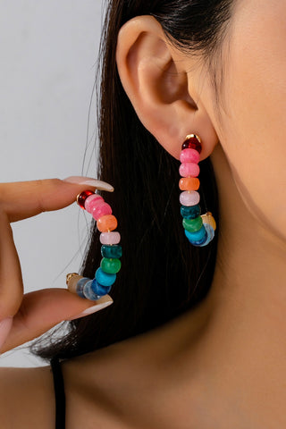 Rainbow Beaded Hoop Earrings