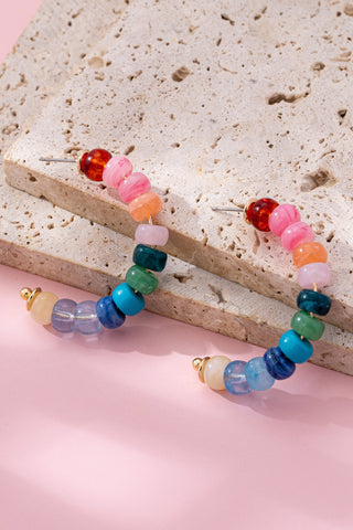 Rainbow Beaded Hoop Earrings