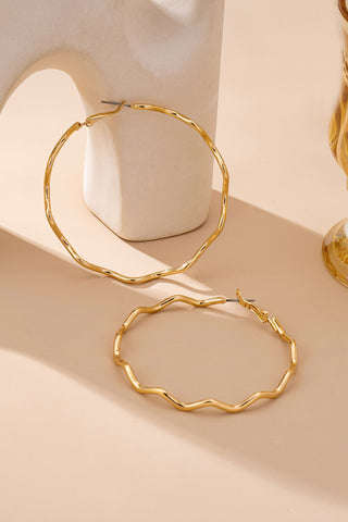 Hammered Wavy Hoop Earrings