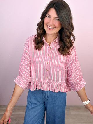 Rosé All Day Ruffle Top (Pink)