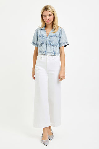 RISEN White Crop Wide Leg Denim