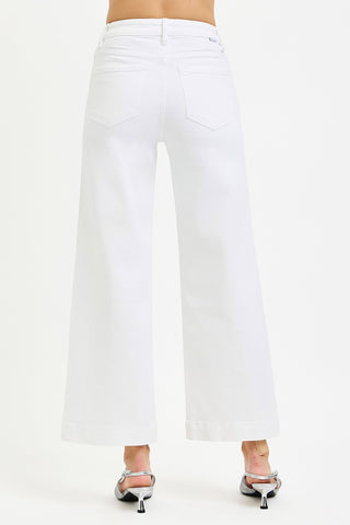 RISEN White Crop Wide Leg Denim