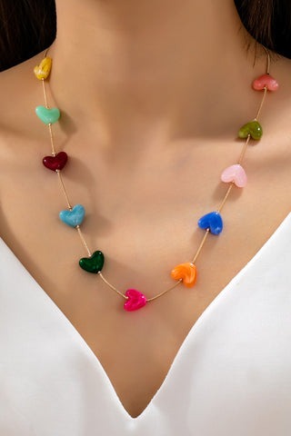 Multicolor Resin Beaded Heart Necklace
