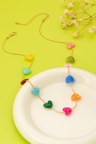 Multicolor Resin Beaded Heart Necklace