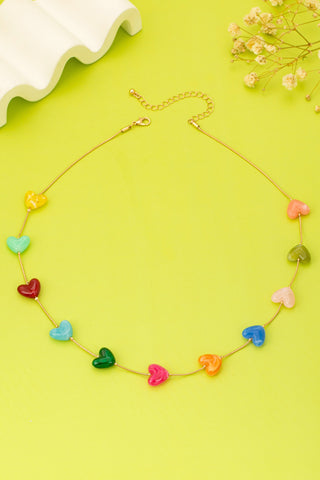 Multicolor Resin Beaded Heart Necklace