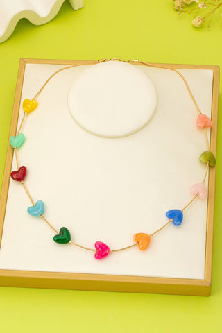 Multicolor Resin Beaded Heart Necklace