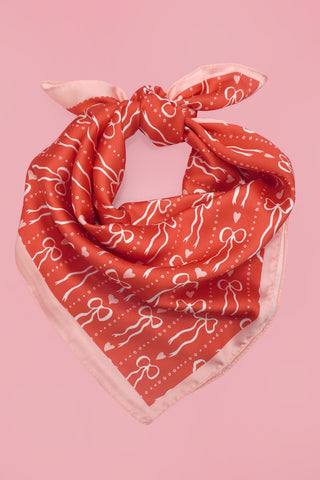 Bow And Heart Silk Finish Bandana Scarf