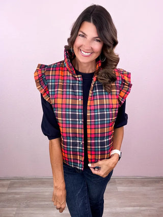Patterned In Plaid Puffer Vest