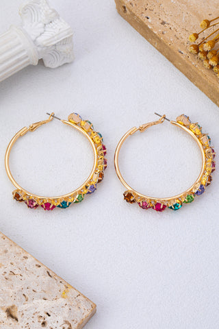 Multi-color Rainbow Crystal Hoop Earrings