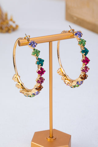 Multi-color Rainbow Crystal Hoop Earrings