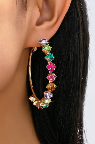 Multi-color Rainbow Crystal Hoop Earrings