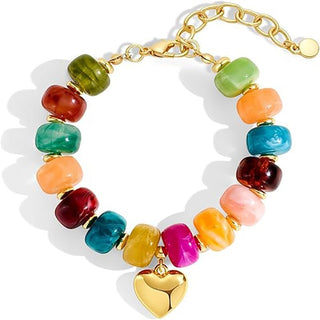 Colorful Resin Beaded Heart Charm Bracelet