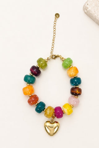 Colorful Resin Beaded Heart Charm Bracelet