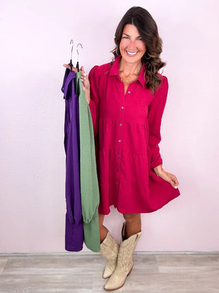 Sweet Solid Collared Dress