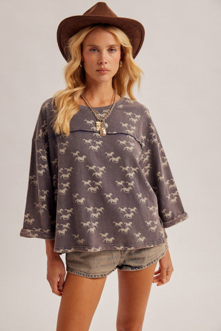 Running Wild Printed Washed Terry Top