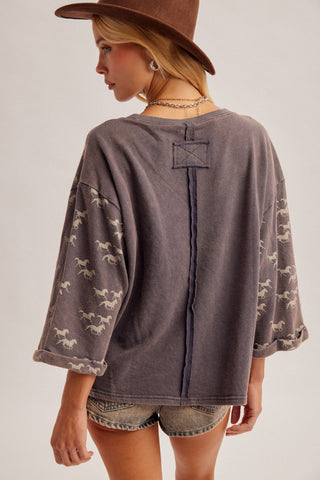 Running Wild Printed Washed Terry Top