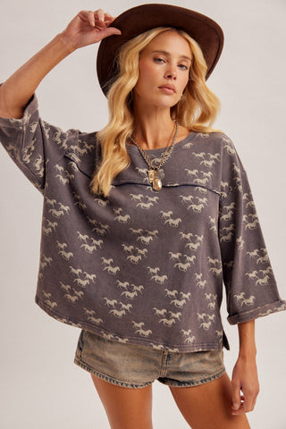 Running Wild Printed Washed Terry Top