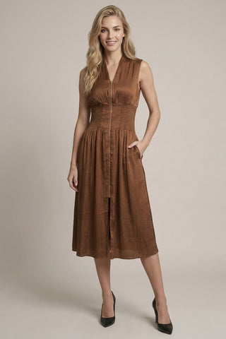 Style Moments Smocked Midi Dress - Brown