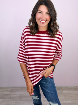 Casual Stripes Top (Burgundy/Pink)