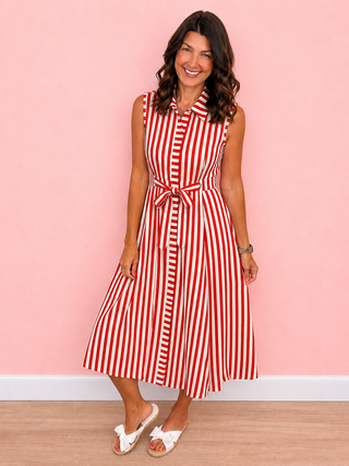 Timeless in Stripes Midi Dress (Red)