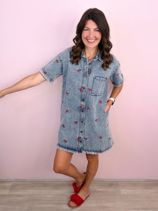 Cherry Crush Denim Dress