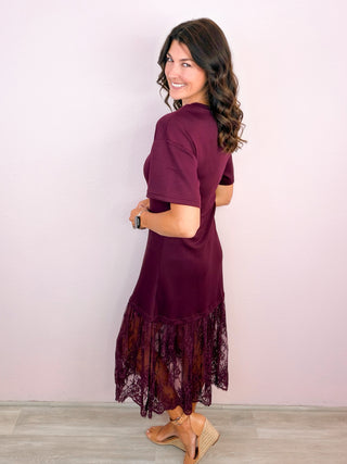 A Little Romance Lace Midi Dress - Wine