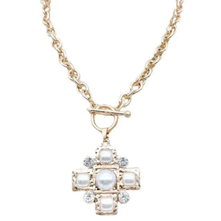 Cross + Pearl Beaded Statement Cross Necklace