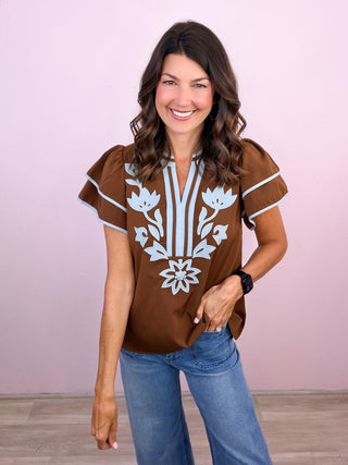Beautifully Detailed Top (Brown)