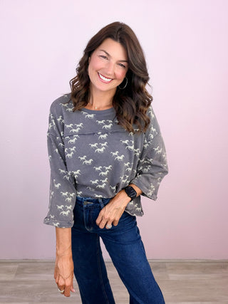 Running Wild Printed Washed Terry Top