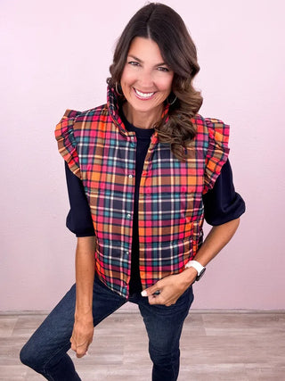 Patterned In Plaid Puffer Vest