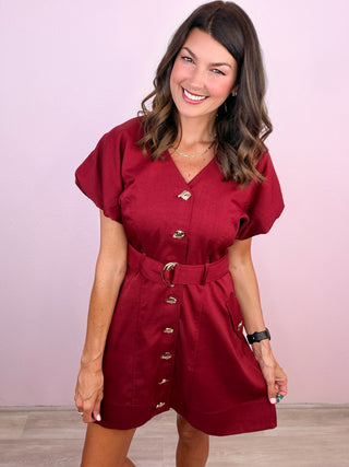 Everly Belted Dress (Burgundy)