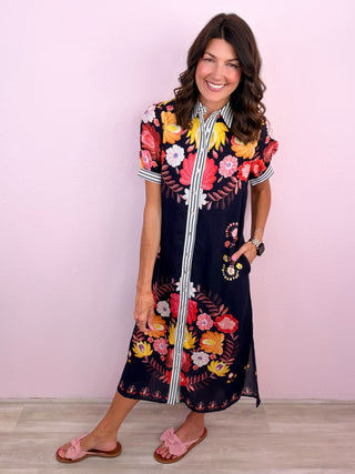 Painted Garden Midi Dress (Navy)