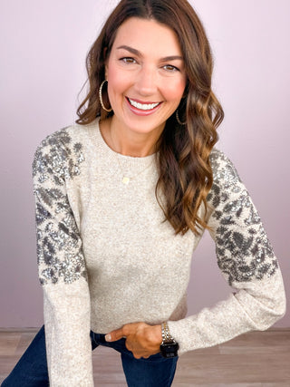 LOVESTITCH® Crewneck Sweater with Floral Sequin Details