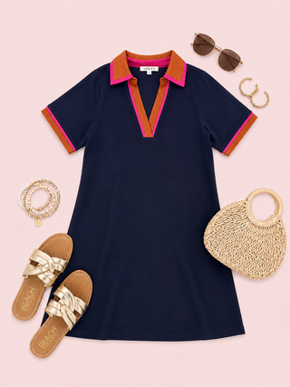 Modern Mix Dress (Navy)